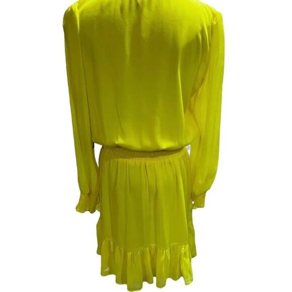 VINCE CAMUTO Citrus Splash Chiffon Frock‎ Ruffle Mini Dress Bright Lemon Med New - Picture 4 of 10
